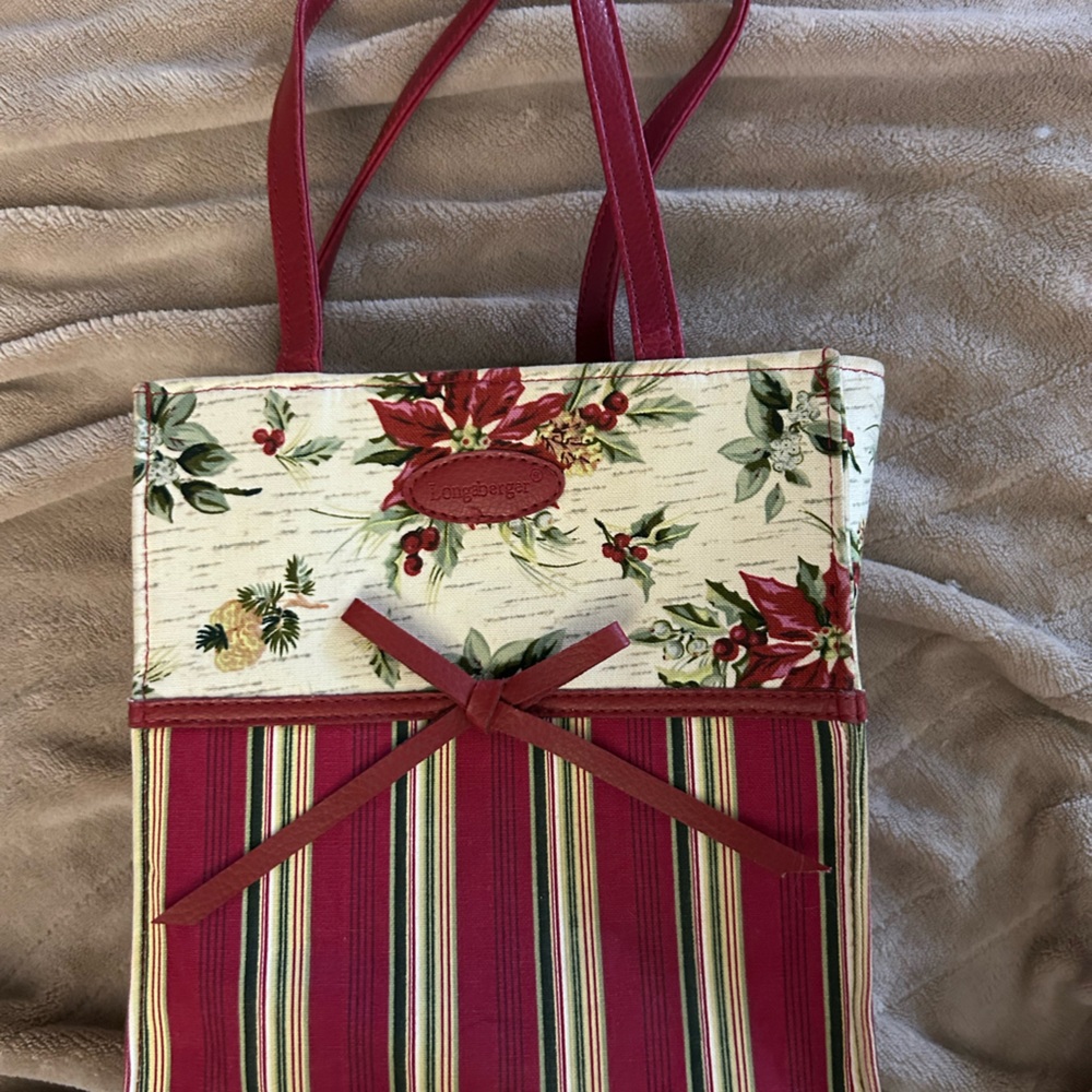Floral & Stripe Red Holiday Tote Bag